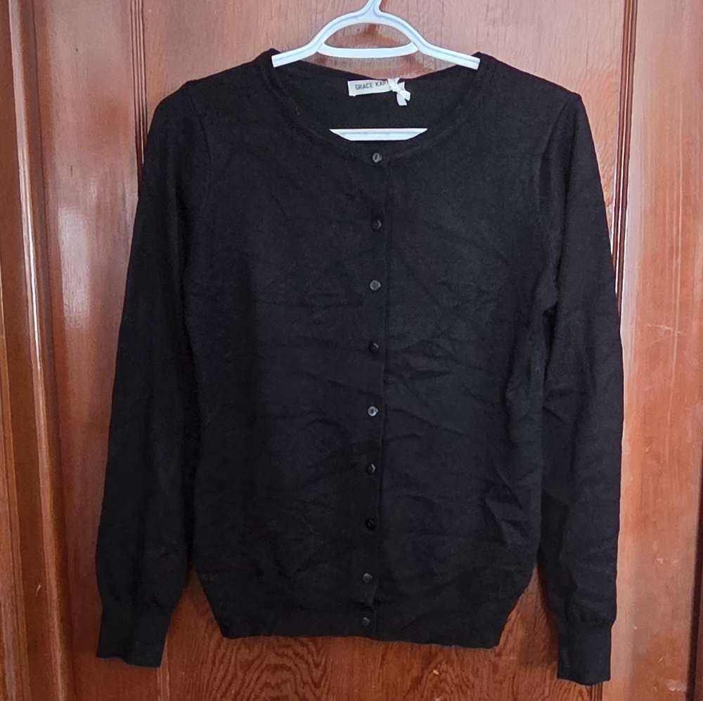 Women's Black Grace Karin Button Cardigan Small